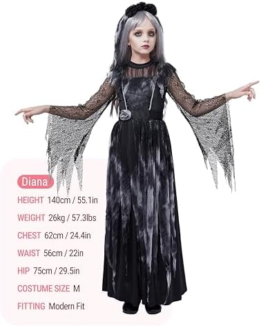 Spooktacular Creations Haunted Princess Costumes for Girls, Kids Scary Cemetery Bride Dress, Zombie Gothic Outfits with Headband for Halloween Ghost Role Playing Parties
