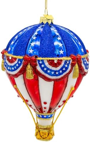 Kurt Adler Bellissimo Glass Red, White & Blue Hot Air Balloon Ornament