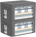 Clothes Storage Bins with Metal Frame, Clear Window, 22L, Dark Gray, 2-Pack