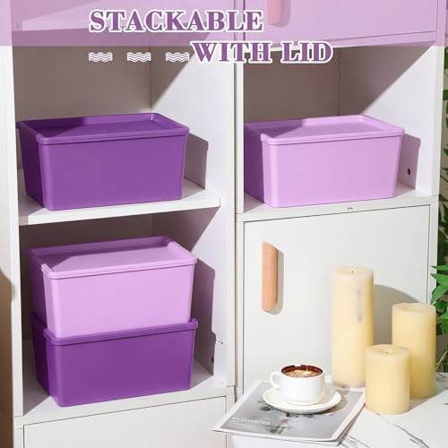Menkxi 4 Pcs Storage Bins with Lids, Dark Purple, Light Purple, Small