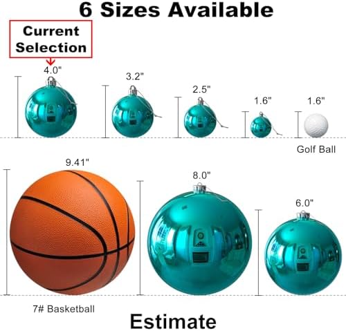 Teal 4.0" Large Christmas Balls - Christmas Tree Decoration Ornaments Shatterproof Hanging Balls for Birthday Halloween Holiday Wedding Decorations Set of 4pcs
