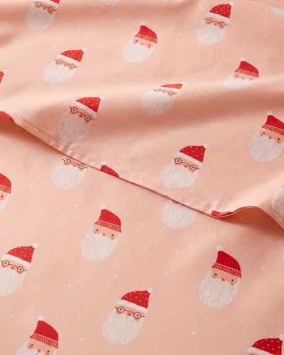 Christmas Sheet Set, Blush Santas, Holiday Xmas Bedding Set - Full Size