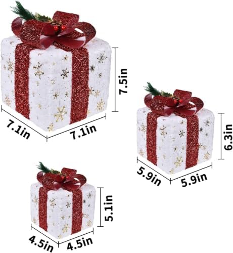 Set of 3 Lighted Boxes, Gold Snowflake Indoor Holiday Decor