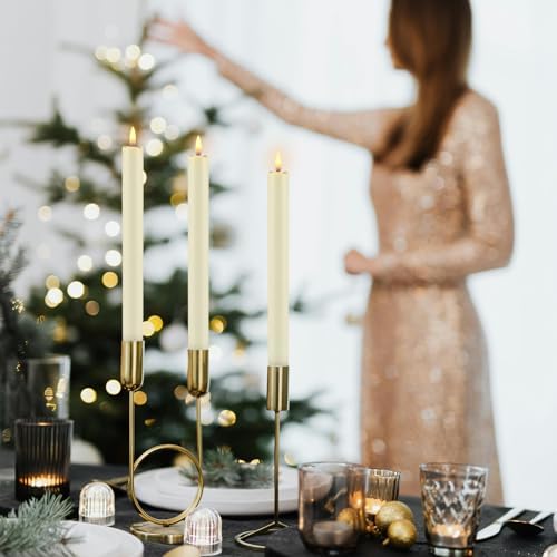 YOROXRG 24 Pack LED Flameless Taper Candles with Timer, Dripless Fake Candlesticks with 3D Flickering Flame, 9.6 Inches White Window Candle for Fireplace Christmas Halloween（Ivory）