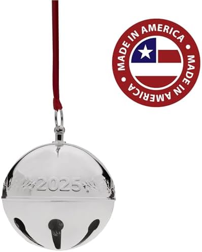 Wallace 2025 Silver-Plated Sleigh Bell Ornament 55th Edition - Cardinals and Poinsettias Holiday Collectible - Handcrafted Annual Christmas Bell with Gift Box