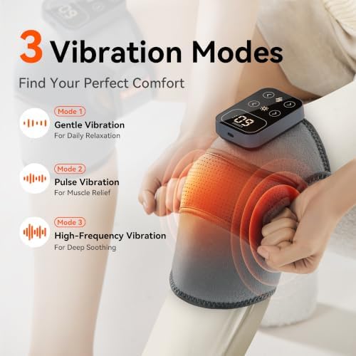 IKEEPFIT Cordless Knee Massager with Heat Vibration for Pain Relief, MAXwarm 4.0[2026 Upgraded] - Electric Heated Knee Brace with 5 Heat Levels and 3 Massage Mode, Gifts for Men Women (Grey, Single)
