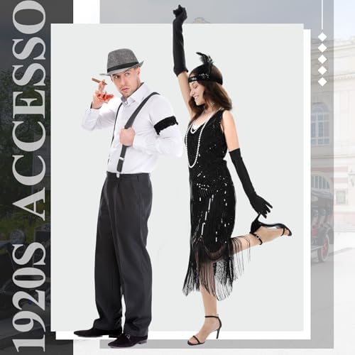 1920s Couples Costume Set Flapper Dress Hat