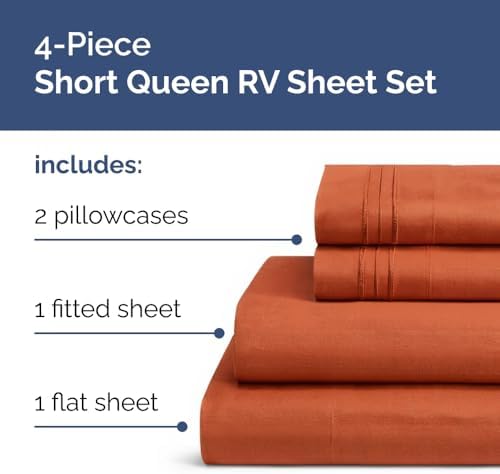 Short Queen Size 4 Piece Bed Sheet Set - RV Short Queen Sheets - Terracotta