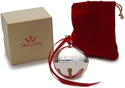 Wallace Silver-Plated Sleigh Bell Ornament 2023-53rd Edition Annual Collectible with Gingerbread Man and Christmas Tree Design, Handcrafted in USA, Includes Gift Box and Velvet Pouch