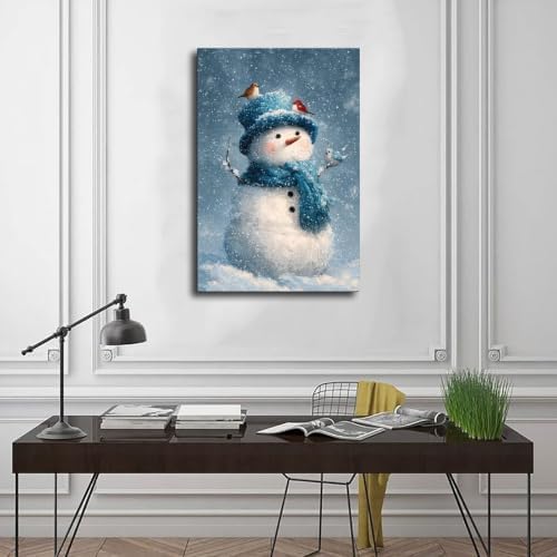JDBeehpy Funny Wall Art Blue Snowman Holiday Wall Decor Unframed 20x30inch