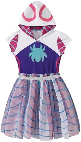 Marvel Ghost Spider Girls Cosplay Hooded Tulle Dress for Toddler Big Kids