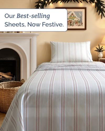 Christmas Sheet Set, Red Dot Stripe, Holiday Xmas Bedding Set - Twin XL