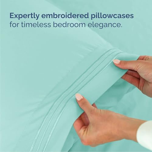 Queen Size 4 Piece Sheet Set - Comfy Breathable & Cooling Sheets - Spa Blue