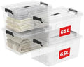 Cetomo Lidded Storage Bin with Handle, Storage Bins with Lid, Organizing Container with Secure Latching Buckles, Stackable and Nestable, Plastic, 72 Quart-4 Pack, Clear