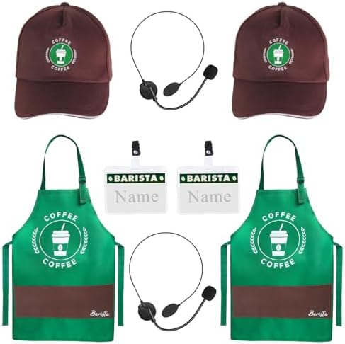 Kyson Halloween Barista Costume for Couples 2 Pack Of Green Arons and Cap Café Attendant Uniforms Coffee Maker Outfit