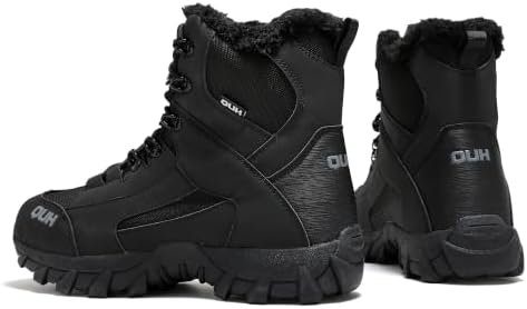 QUH Winter Snow Boots Waterproof Military Training Fur Lined Anti Slip Warm Boots Thickened Cotton Walking Ankle Boots For Man