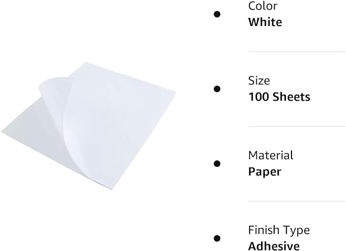 L LIKED 50 Full Sheet Self Adhesive Sticker Paper 8.5 x 11 Inches, Address Labels for Laser & Inkjet Printing (50 Sheets)