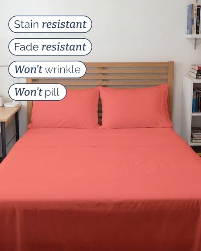 Full XL Sheets - 4 Piece Full XL Sheet Set - Breathable & Cooling - Coral