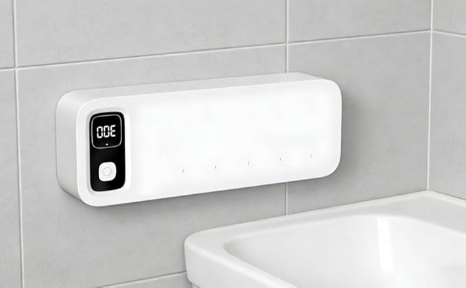 Wall Mount Toothbrush Sterilizer With 5 Slots, Sunshine-C Sanitizer W 2000Mah Battery, 200S Cycle, Digital Display For Bathroom