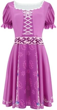 Rapunzel Costume Women Printed Purple Princess Dress Puff Sleeves Twirl Skirt Gown Halloween Cosplay Party Dress