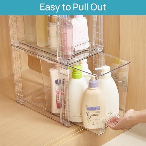Vtopmart 8 Pack Clear Stackable Storage Drawers,9.7" High Plastic Organizers Bins for Skincare, Bathroom Supplies,Ideal for Cabinet,Undersink,Vanity,Kitchen,Pantry Organization
