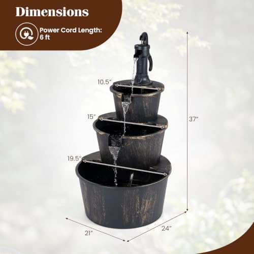 Giantex 3-Tier Barrel Waterfall Fountain with Electric Pump, 37''