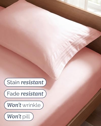 Twin Size 3 Piece Sheet Set - Comfy Breathable & Cooling Sheets - Baby Pink