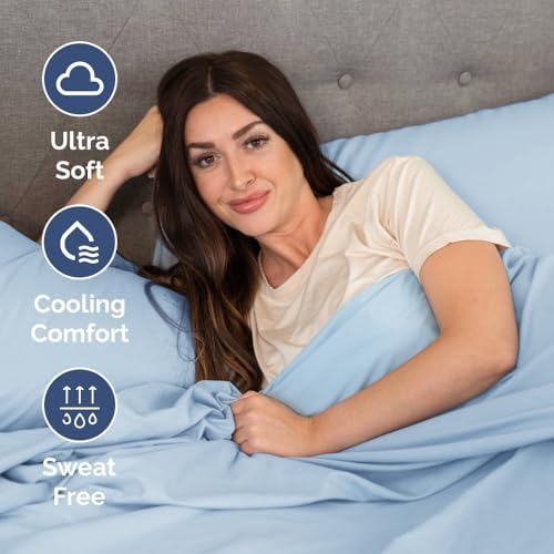 Short Queen Size 4 Piece Bed Sheet Set - RV Short Queen Sheets - Light Blue