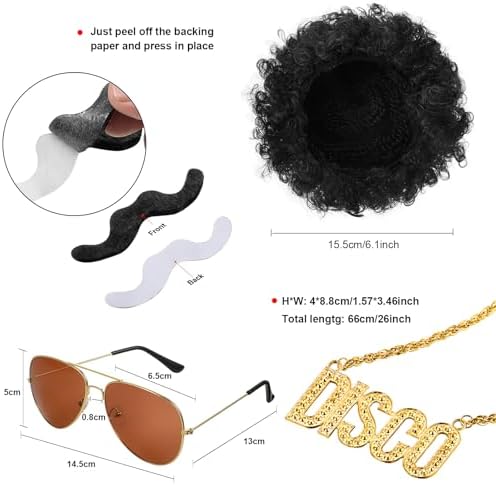 Mepase 6 Pcs Men 70s Disco Outfit Bell Bottom Pants Wig