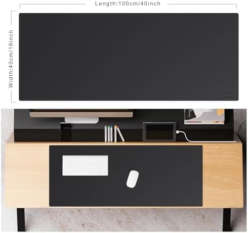 Cacoy 40"x16" Leather Desk Pad Blotter Black, Desk Mat for Keyboard & Mouse