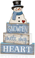 Moucuny 4 Pcs Snowman Block Signs Farmhouse Table Decoration Wood