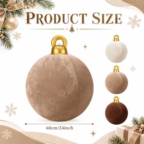 3 Pcs 32 Inch Giant Velvet Christmas Inflatable Balls, Brown, Khaki, Beige