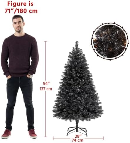 Yaheetech 4.5ft Pre-lit Christmas Tree with 150 Warm White Lights, Black