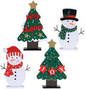 DECSPAS Christmas Decorations Indoor, 4 PCS Wood Christmas Trees & Snowmen for Centerpiece Table Decorations, Wooden Tiered Tray for Xmas Decor, Home, Winter, Tabletop, Mantel, Shelf, Gifts