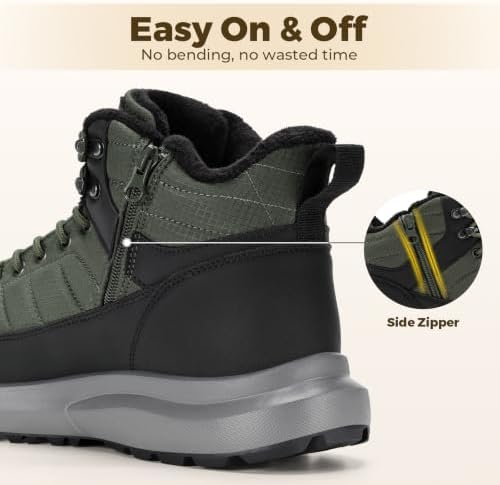 FitVille Men's Winter Boots Extra Wide, Water Resistant with Side Zipper, Non-Slip Warm Insulated Snow Outdoor Boots, Easy On/Off Comfortable