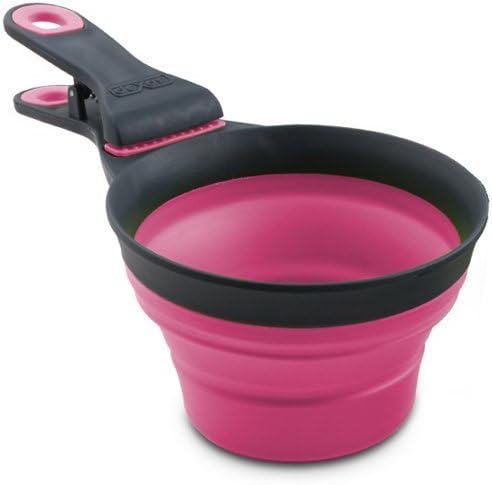 Dexas Popware for Pets Collapsible Klip Scoop, 3-in-1 Pet Food Scoop, Measuring Cup and Bag Clip, 1/2 Cup Capacity, Pink