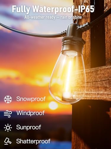60FT LED Outdoor String Lights with 16+1 Edison Shatterproof Waterproof Bulbs, 2700K Commercial Grade Patio Lights, Heavy Duty Outside Hanging for Garden Porch Deck Decor