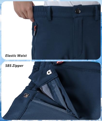 Boys Snow Pants Kids Fleece Lined Thermal Winter Hiking Pants Waterproof Softshell Elastic Waist Outdoor Cold Weather