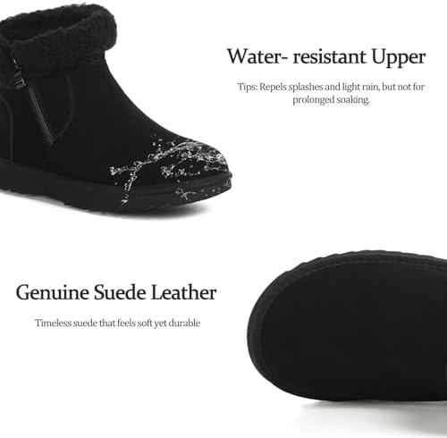 Hsyooes Snow Boots for Women Suede Leather Winter Boots Warm