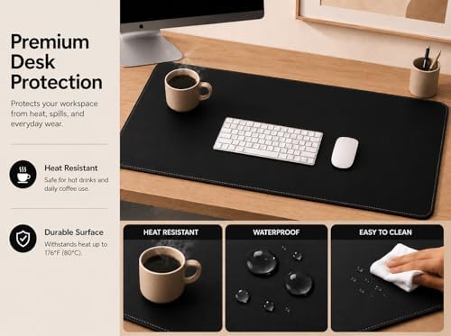 AFIING Cork Desk Mat, Black,23.6" x 13.7", Desk Pad Protector