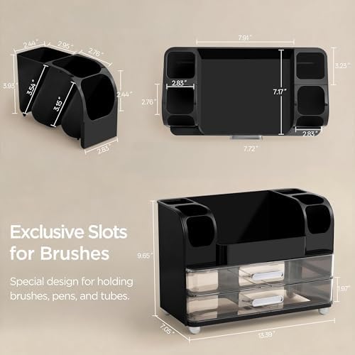 HBlife Makeup Organizer for Vanity with Brush Holder, Cologne Organizer for Men, Large Bathroom Countertop Cosmetic Organizer Skin Care Storage, Easy to Store Lipsticks, Nail Polishes, Perfumes, Black