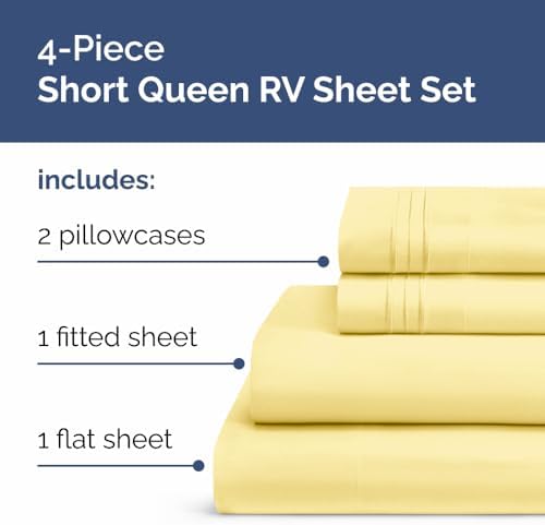 Short Queen Size 4 Piece Bed Sheet Set - RV Short Queen Sheets - Yellow