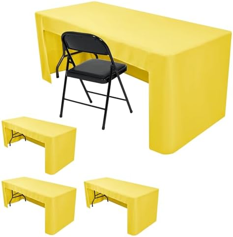 HolidayIdeas 4-Pack 8ft Open Back Fitted Tablecloths for Craft Shows Yellow