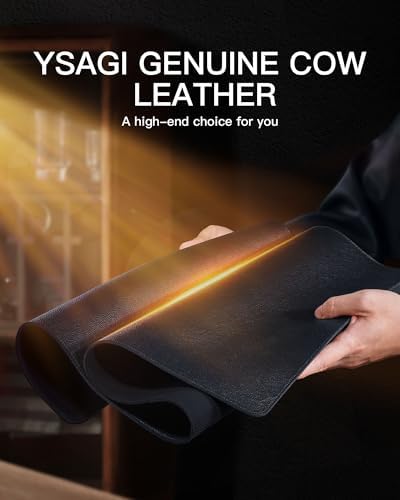 YSAGi Genuine Leather Desk Mat, 23.6"x13.8" Office Desk Pad, Thick Desk Pad Mat with Stitched Line, Non-Slip Desk Mat with Rubber Base (Black, 23.6"x13.8")