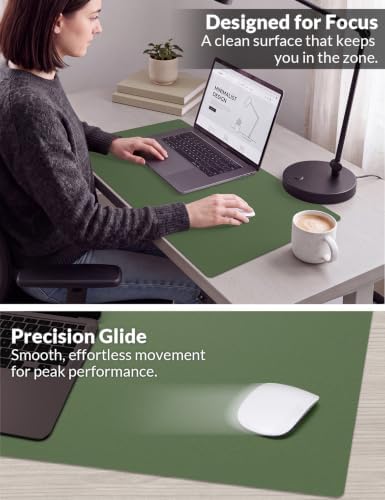 Leather Desk Mat 36" x 17", Olive Green Leather Desk Pad Protector