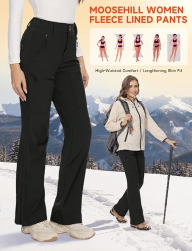 Moosehill Women's Snow Ski Pants : Water Resistant Fleece Lined Flare Fit