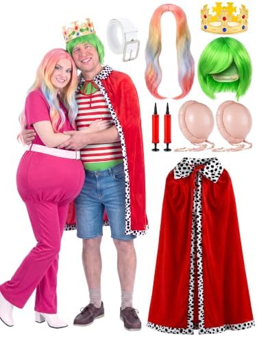 7 Pcs Halloween King and Queen Costume for Couples Cosplay