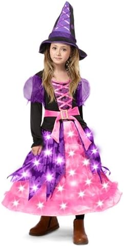 Spooktacular Creations Girls Light Up Bat Witch Tutu Costume, Toddlers Dress with Hat Broom for Kids Halloween Themed Parties