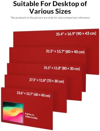 Leather Desk Pad Protector, 31.5" x 15.7", Red Desk Mat