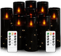 kakoya Flameless LED Candles with Timer 9 Pc Flickering Flameless Candles for Romantic Ambiance and Home Decoration Stable Acrylic Shell,with Embedded Star String,Battery Operated Candles（Black）